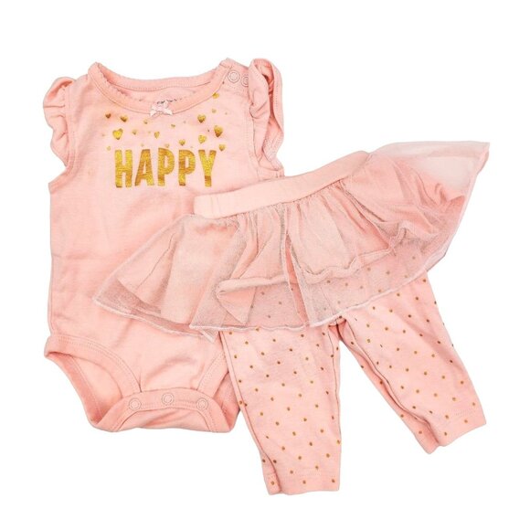 New 3M Carters Baby Girl's Happy Gold Bodysuit Outfit Tutu Polka-dot Pants Set - Picture 2 of 7